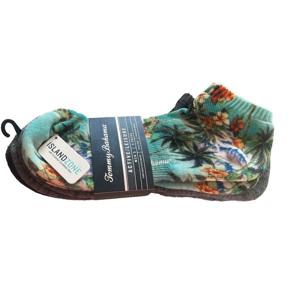 Tommy Bahama Mens Leisure Low Cut Socks Aqua Printed 3 Pairs Island Zone Active